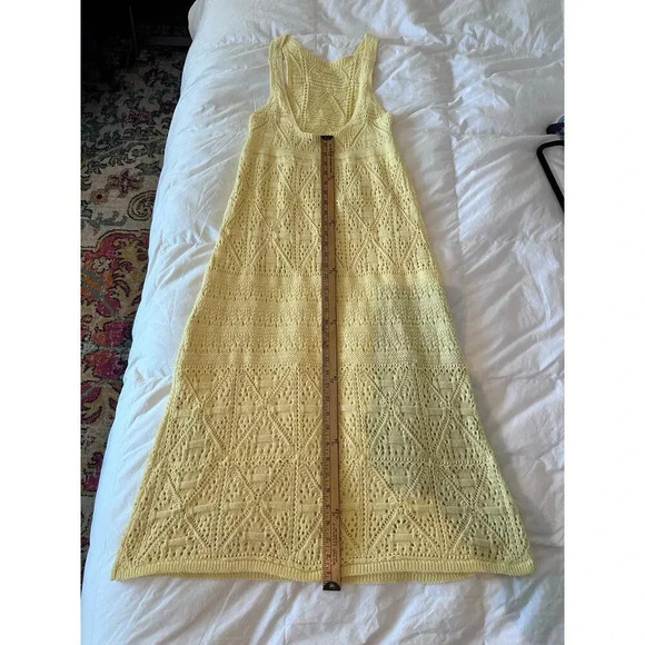 Zara Yellow Sleeveless Open Back Crochet Knit Dress Size Medium - Picture 10 of 11